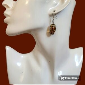 3/$30 HANDMADE Brown Foil Lampwork Glass Beaded Dangle Hook Earrings